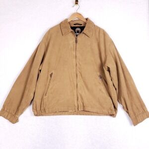 Weatherproof Garment Co Jacket XL Full Zip Harrington Tan Faux Suede Workwear